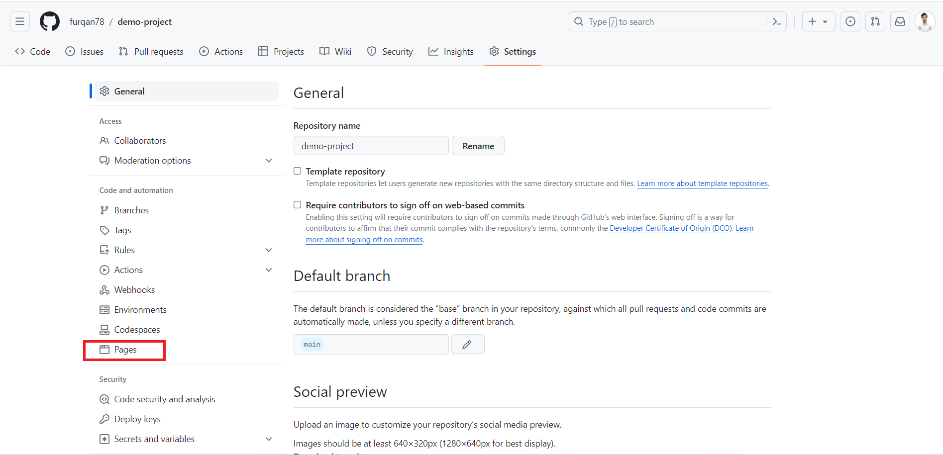 GitHub Repository Settings GitHub Repository Settings