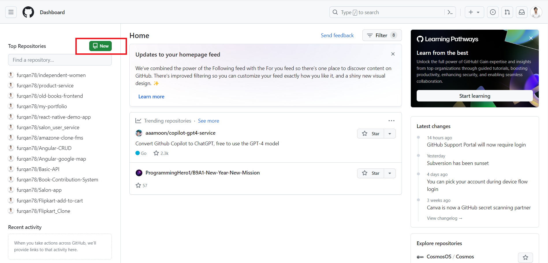GitHub Dashboard Page GitHub Dashboard Page